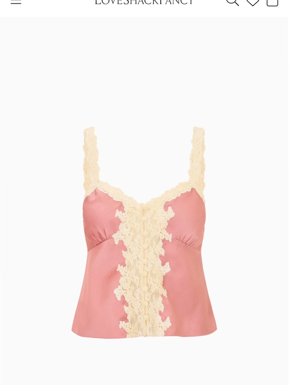 LoveShackFancy Rose Pink Silk Camisole with Cream Lace Trim